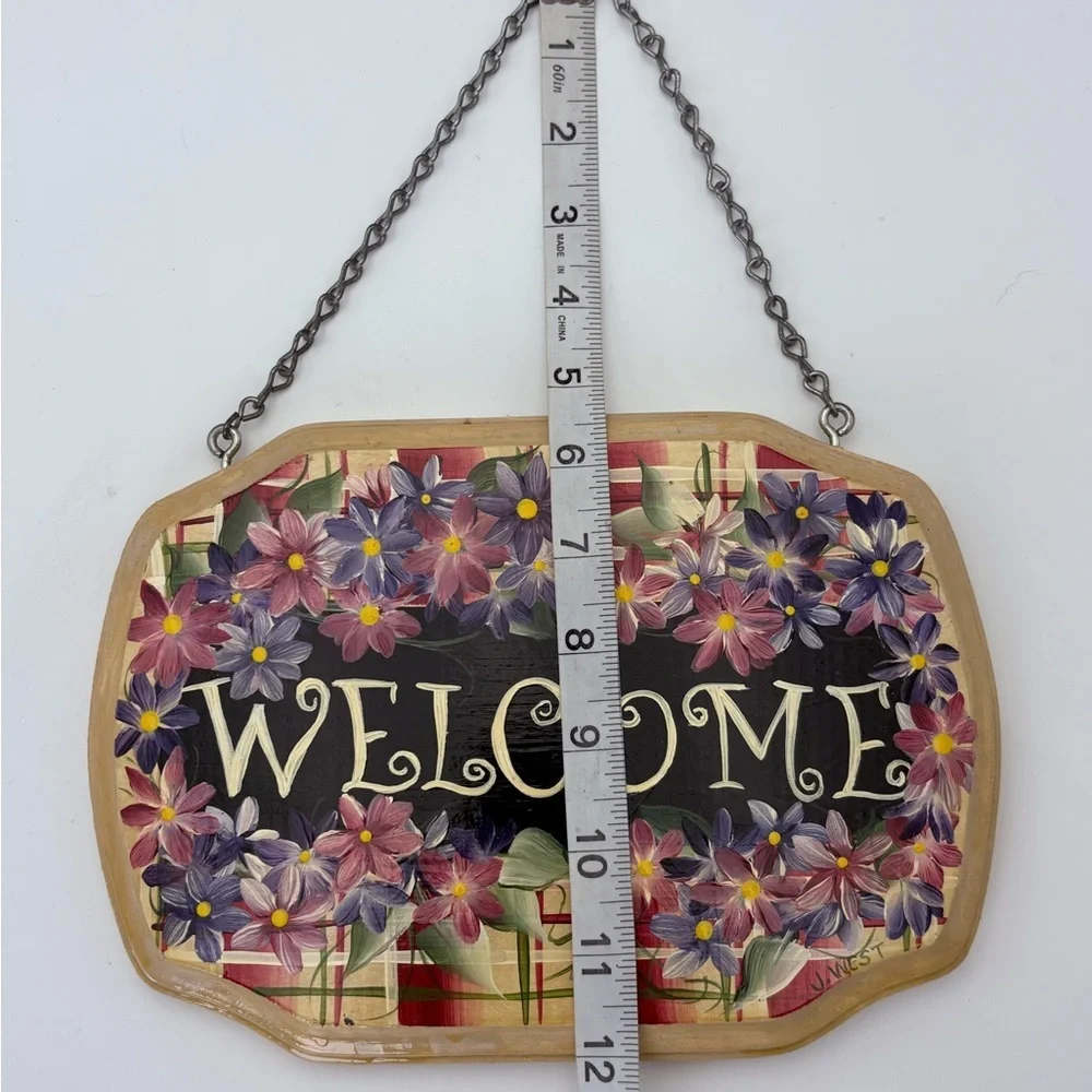 Hand-painted, Signed Floral Welcome Sign